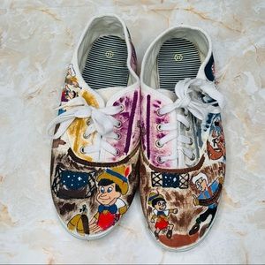 PINOCCHIO Handpainted Sneakers, CUSTOM HAND PAINTED DISNEY THEME CANVAS SNEAKER